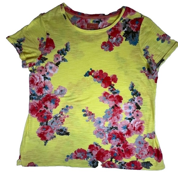 Cottagecore Floral Tee Joules US 14 Yellow Boho Spring Garden Casual Cotton Top - Picture 2 of 9